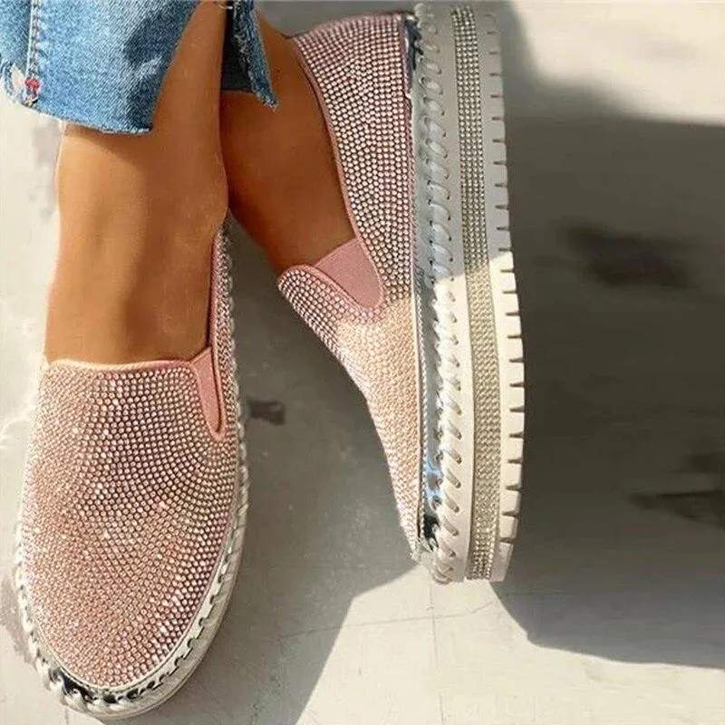 Owlkay - Women Rhinestone Platform Breathable Slip-on Shoes