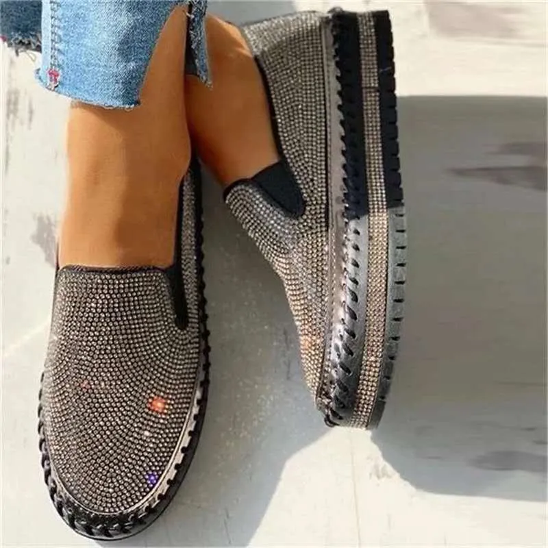 Owlkay - Women Rhinestone Platform Breathable Slip-on Shoes