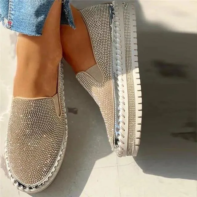 Owlkay - Women Rhinestone Platform Breathable Slip-on Shoes