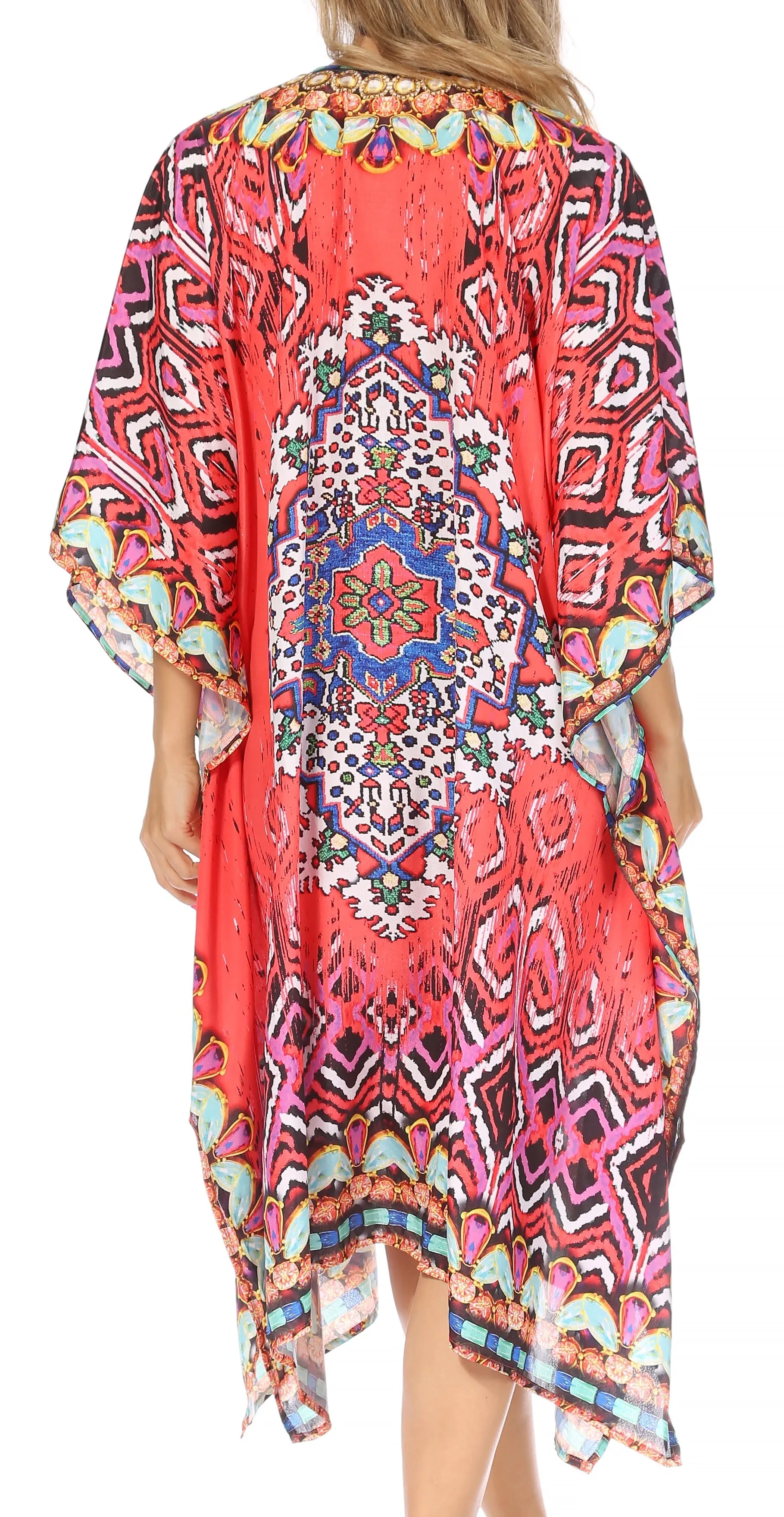 Sakkas Kristy Long Tall Lightweight Caftan Dress / Cover Up With V-Neck Jewels