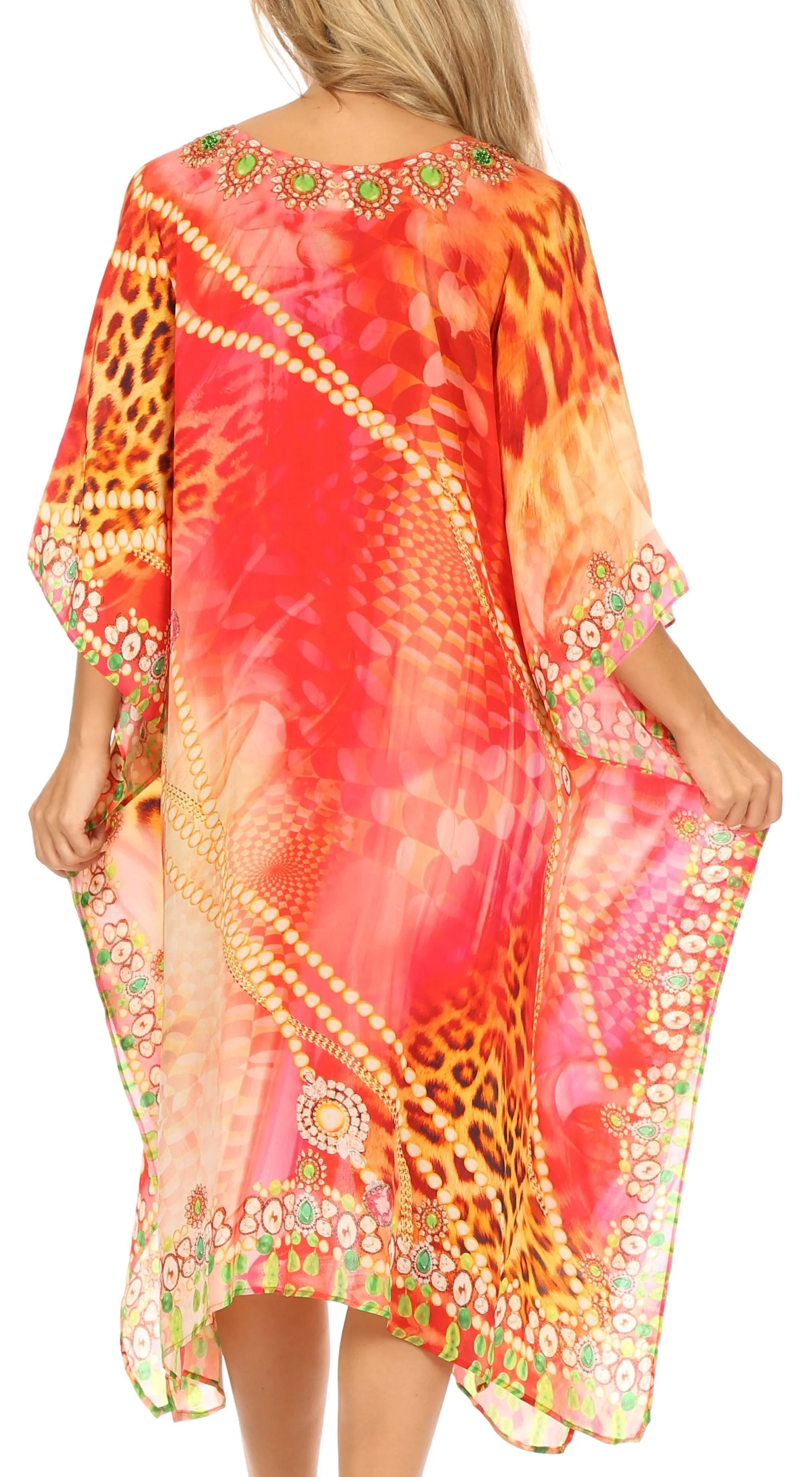 Sakkas Kristy Long Tall Lightweight Caftan Dress / Cover Up With V-Neck Jewels