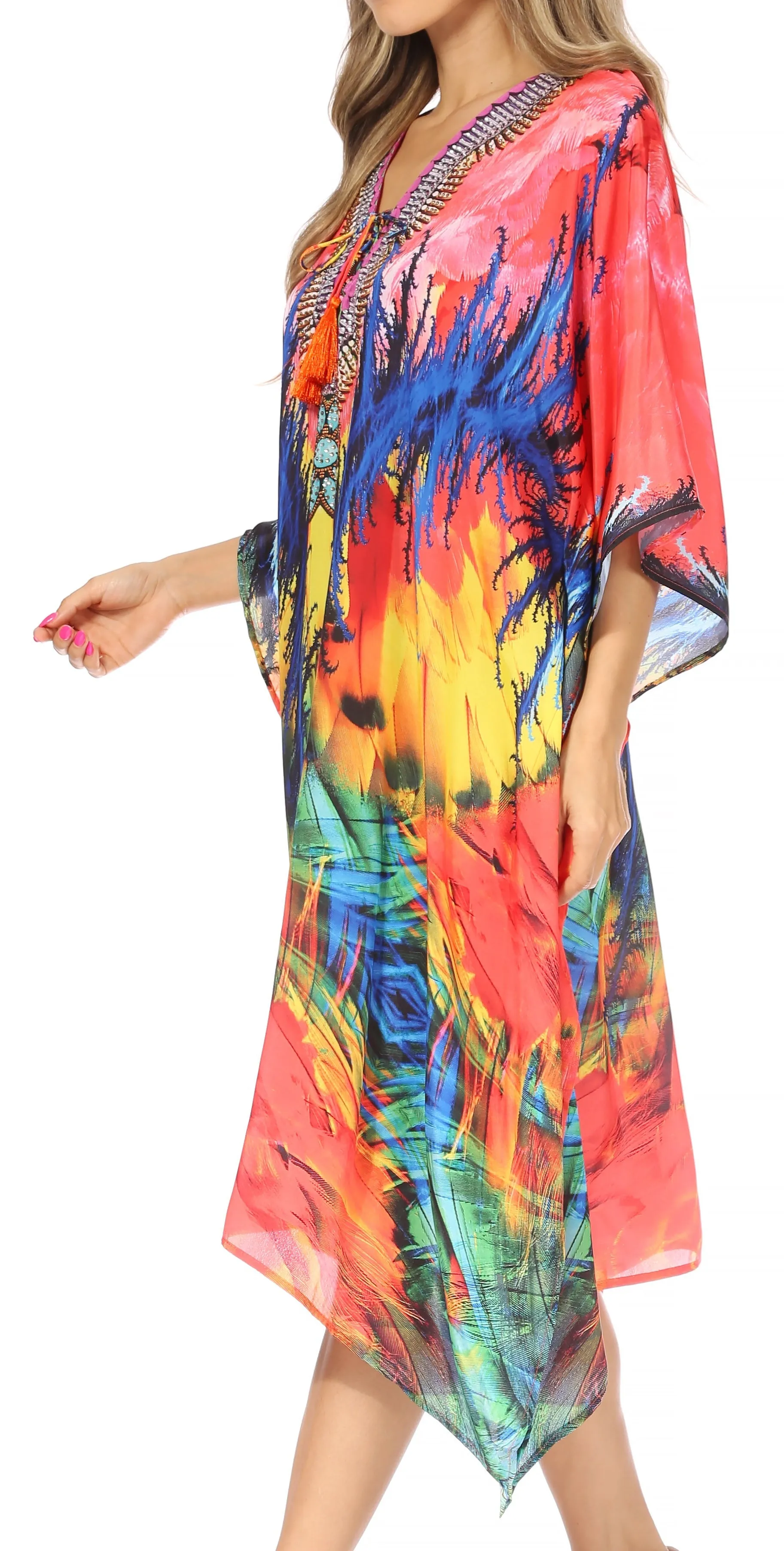 Sakkas Kristy Long Tall Lightweight Caftan Dress / Cover Up With V-Neck Jewels