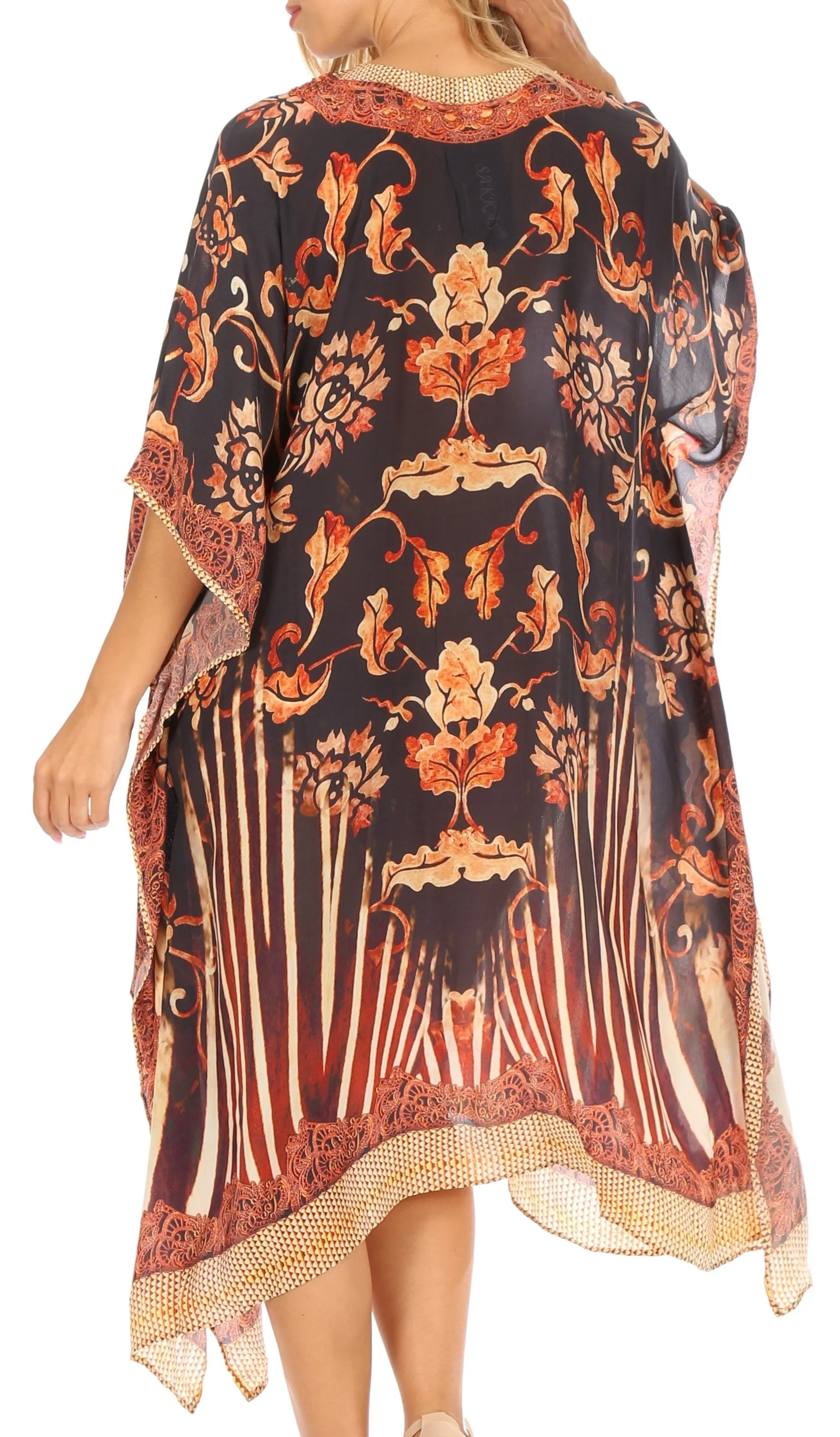 Sakkas Kristy Long Tall Lightweight Caftan Dress / Cover Up With V-Neck Jewels