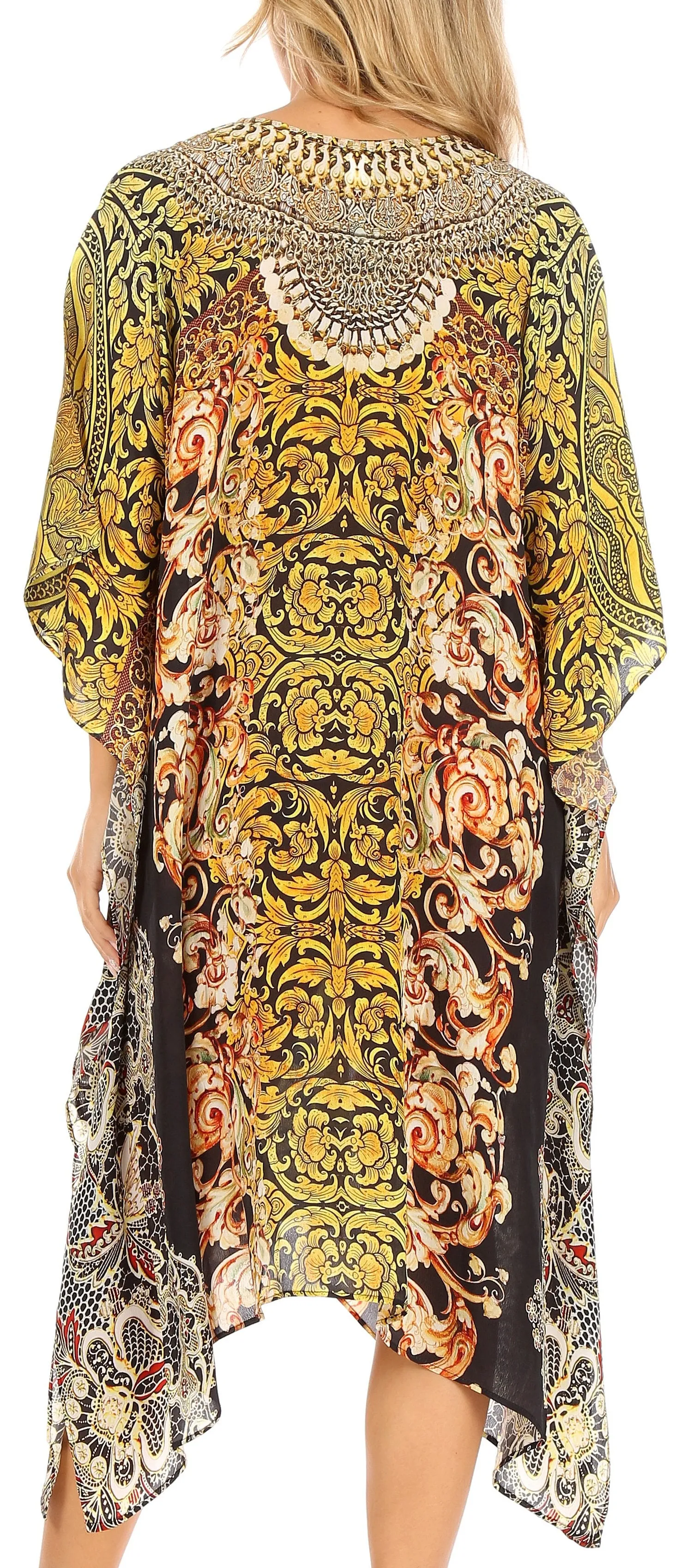 Sakkas Kristy Long Tall Lightweight Caftan Dress / Cover Up With V-Neck Jewels