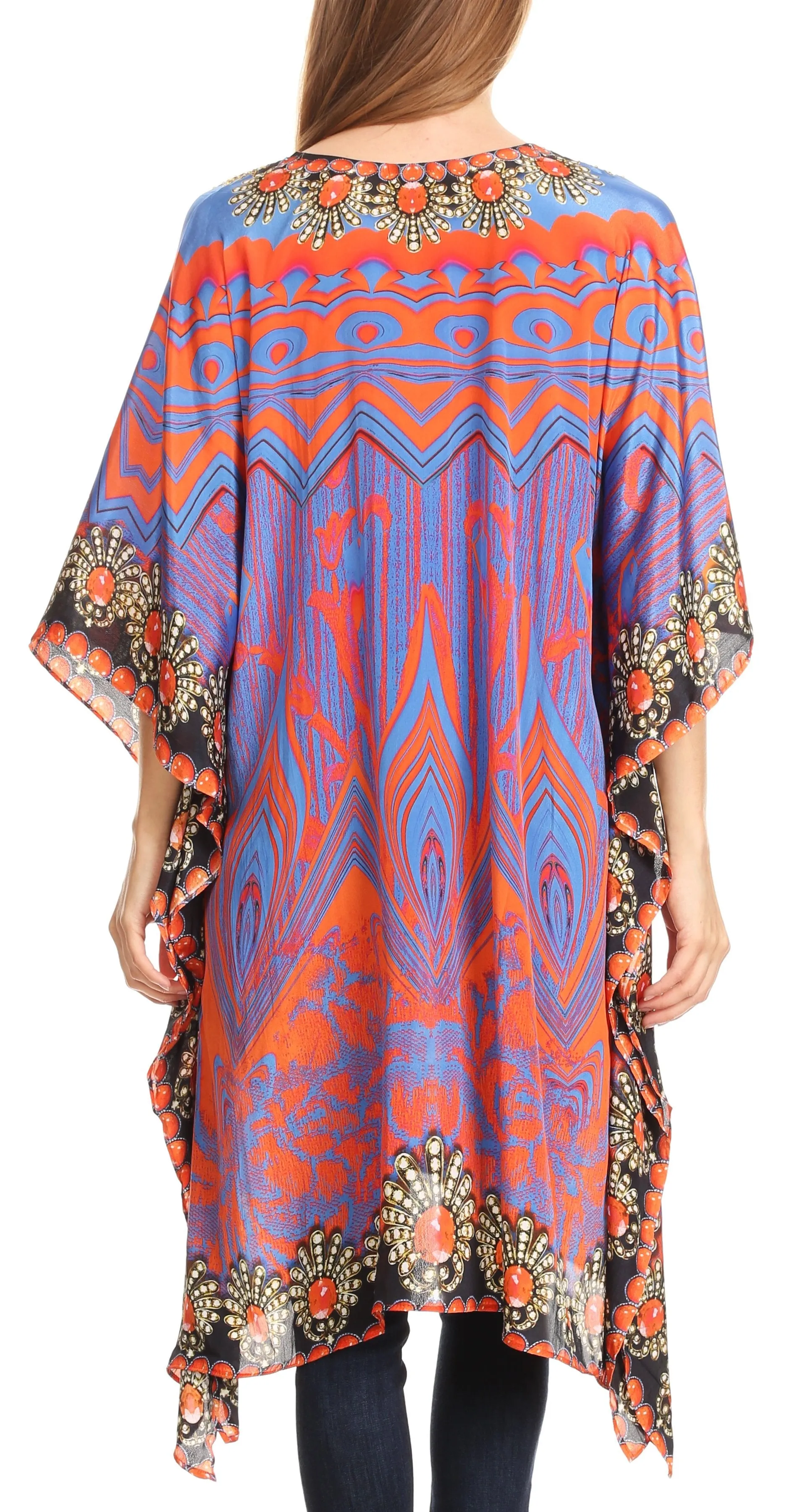 Sakkas Kristy Long Tall Lightweight Caftan Dress / Cover Up With V-Neck Jewels