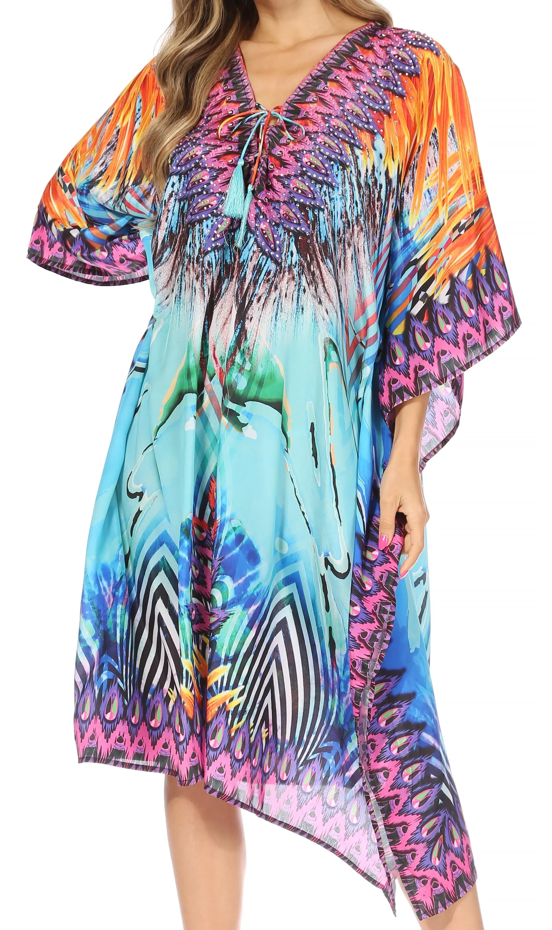 Sakkas Kristy Long Tall Lightweight Caftan Dress / Cover Up With V-Neck Jewels