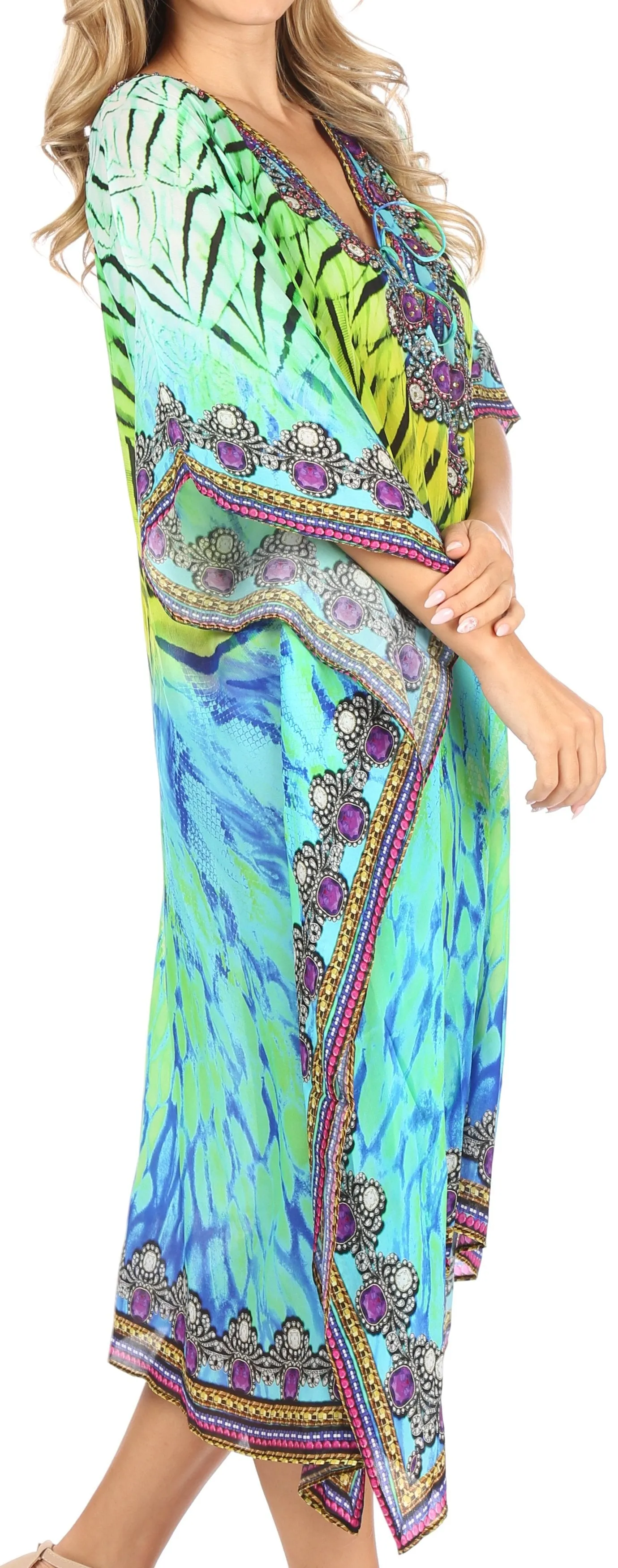 Sakkas Kristy Long Tall Lightweight Caftan Dress / Cover Up With V-Neck Jewels