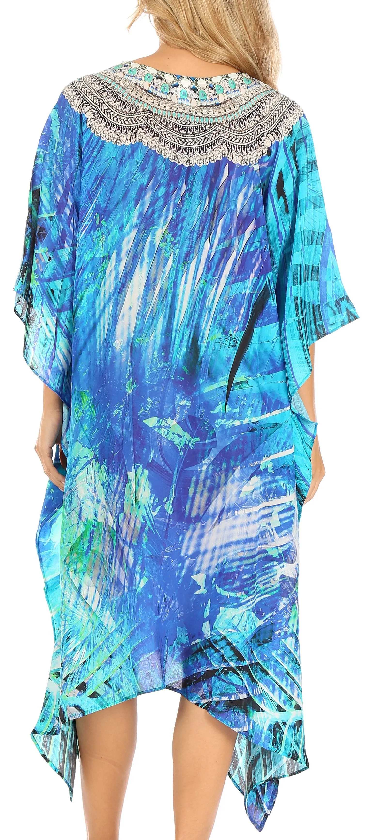 Sakkas Kristy Long Tall Lightweight Caftan Dress / Cover Up With V-Neck Jewels