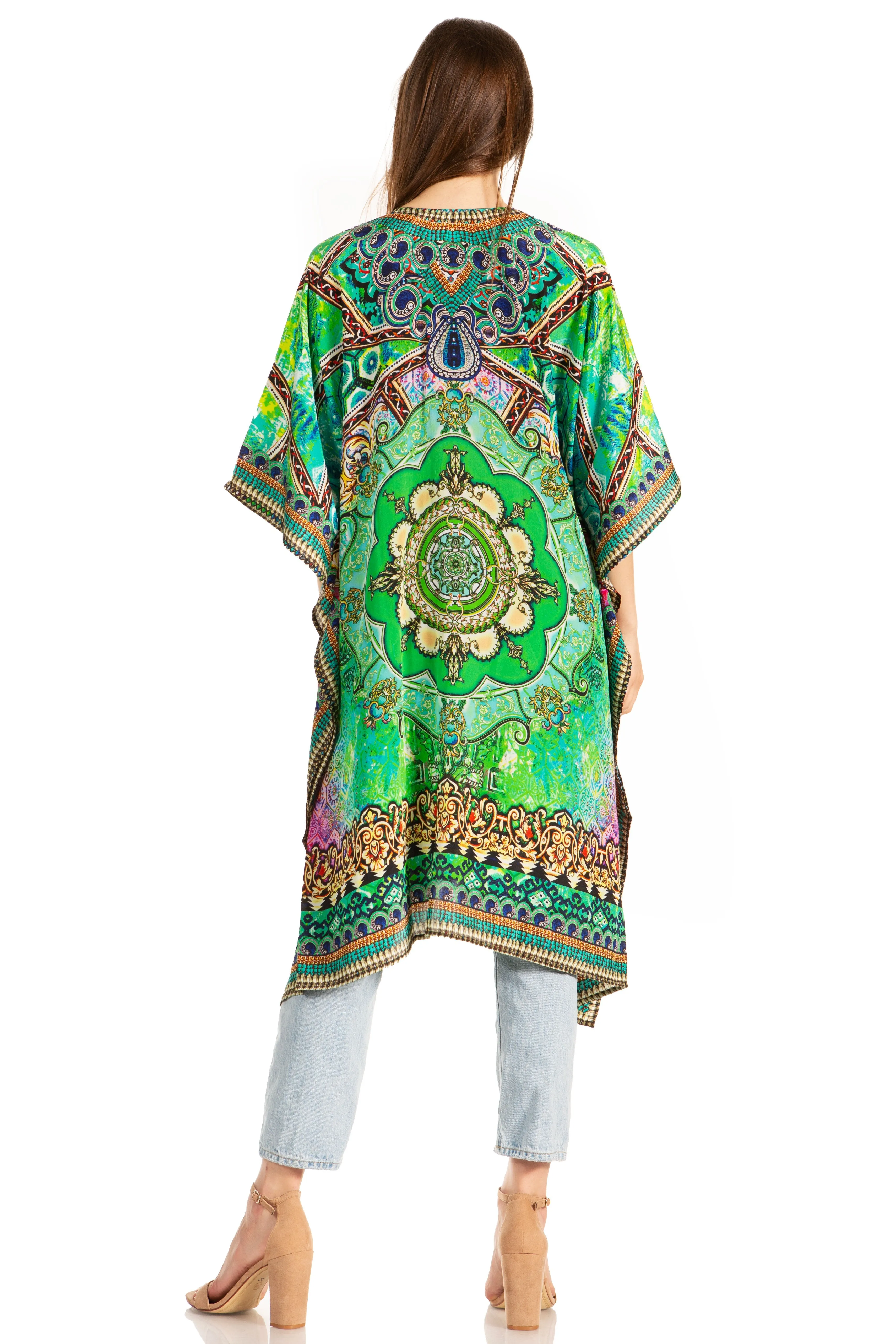 Sakkas Kristy Long Tall Lightweight Caftan Dress / Cover Up With V-Neck Jewels