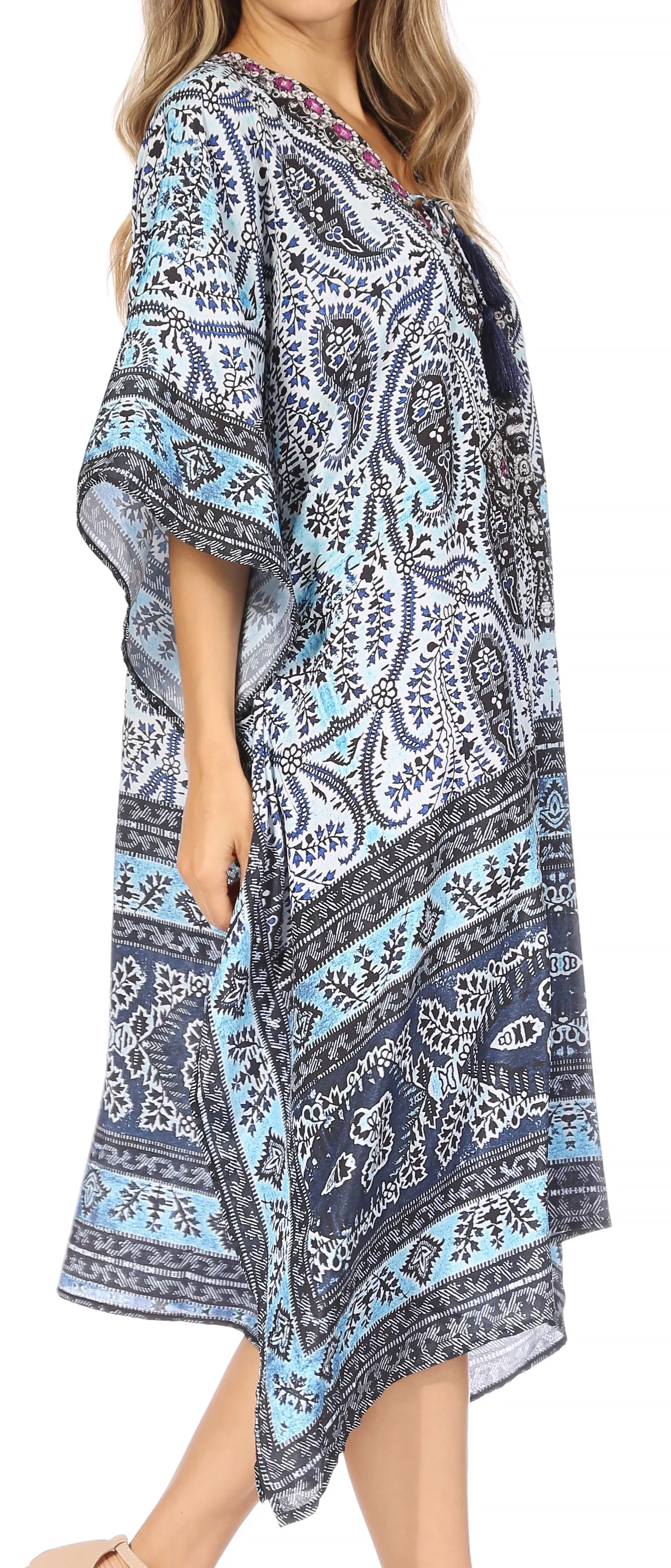 Sakkas Kristy Long Tall Lightweight Caftan Dress / Cover Up With V-Neck Jewels