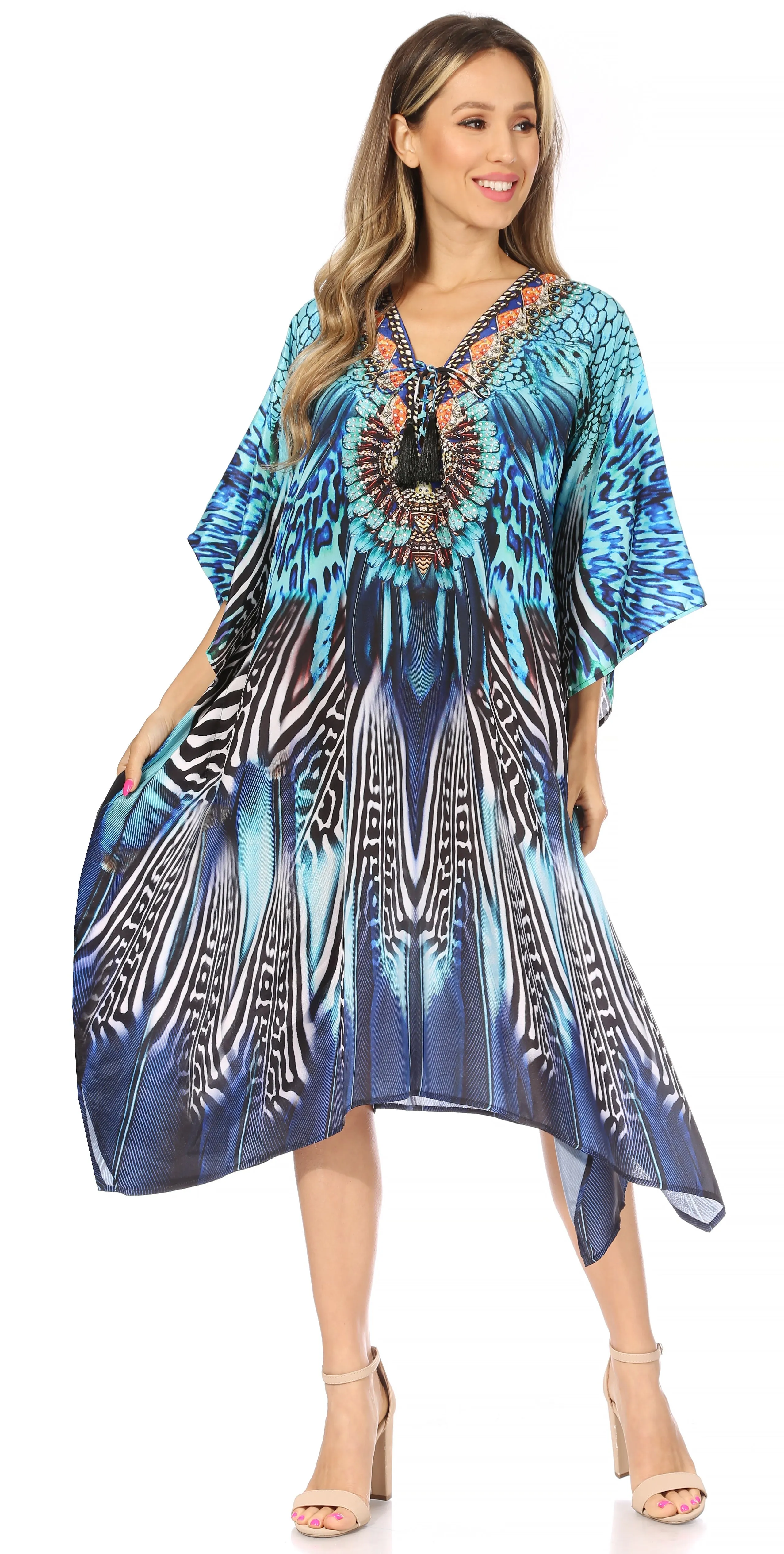 Sakkas Kristy Long Tall Lightweight Caftan Dress / Cover Up With V-Neck Jewels