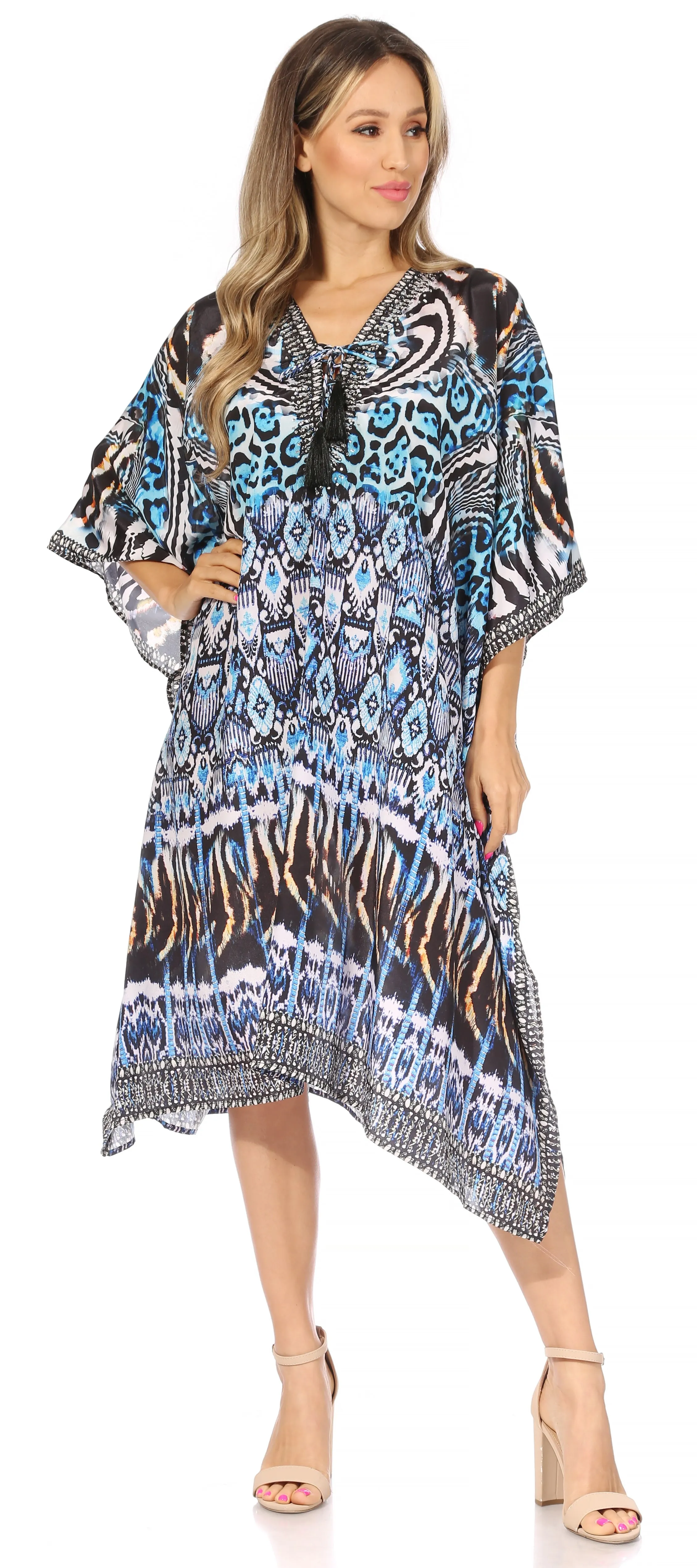 Sakkas Kristy Long Tall Lightweight Caftan Dress / Cover Up With V-Neck Jewels