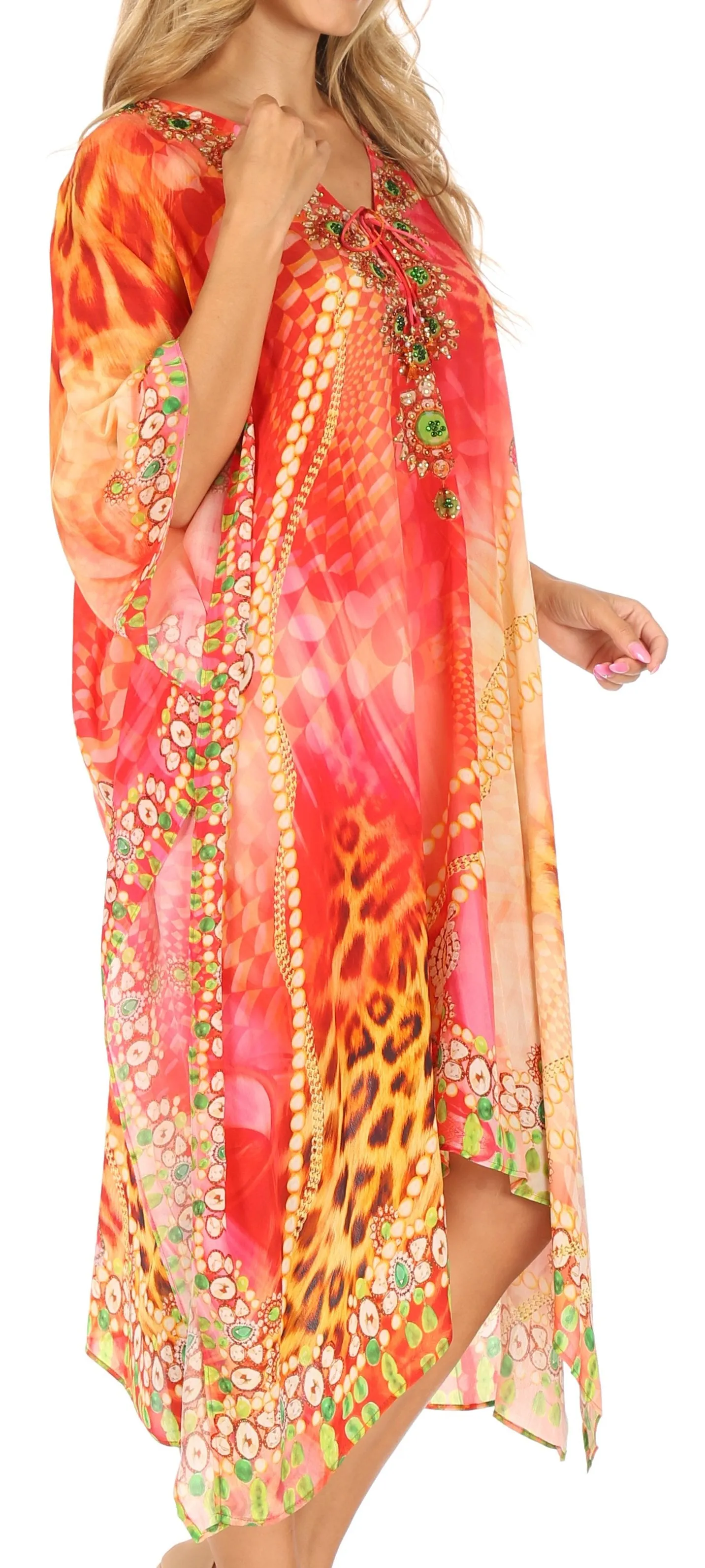 Sakkas Kristy Long Tall Lightweight Caftan Dress / Cover Up With V-Neck Jewels