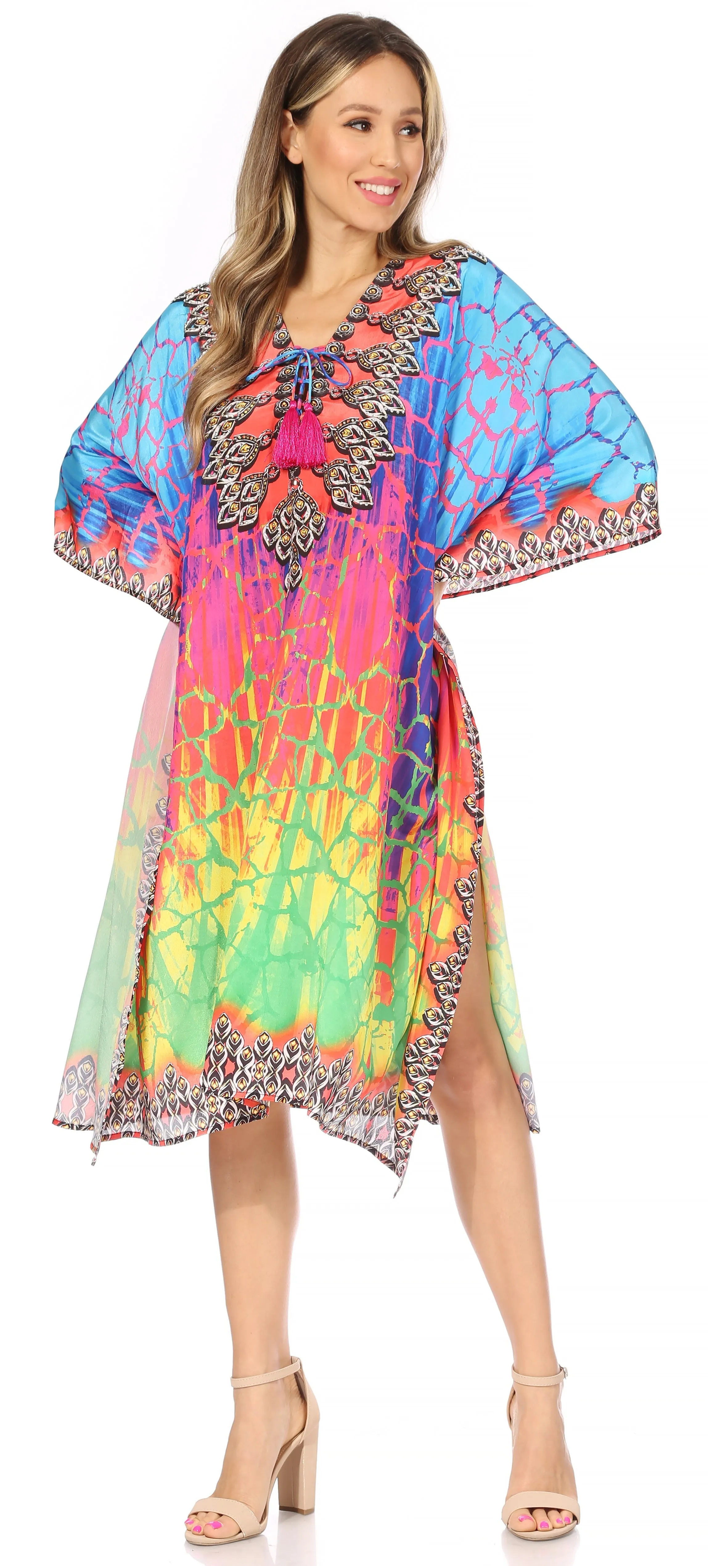 Sakkas Kristy Long Tall Lightweight Caftan Dress / Cover Up With V-Neck Jewels