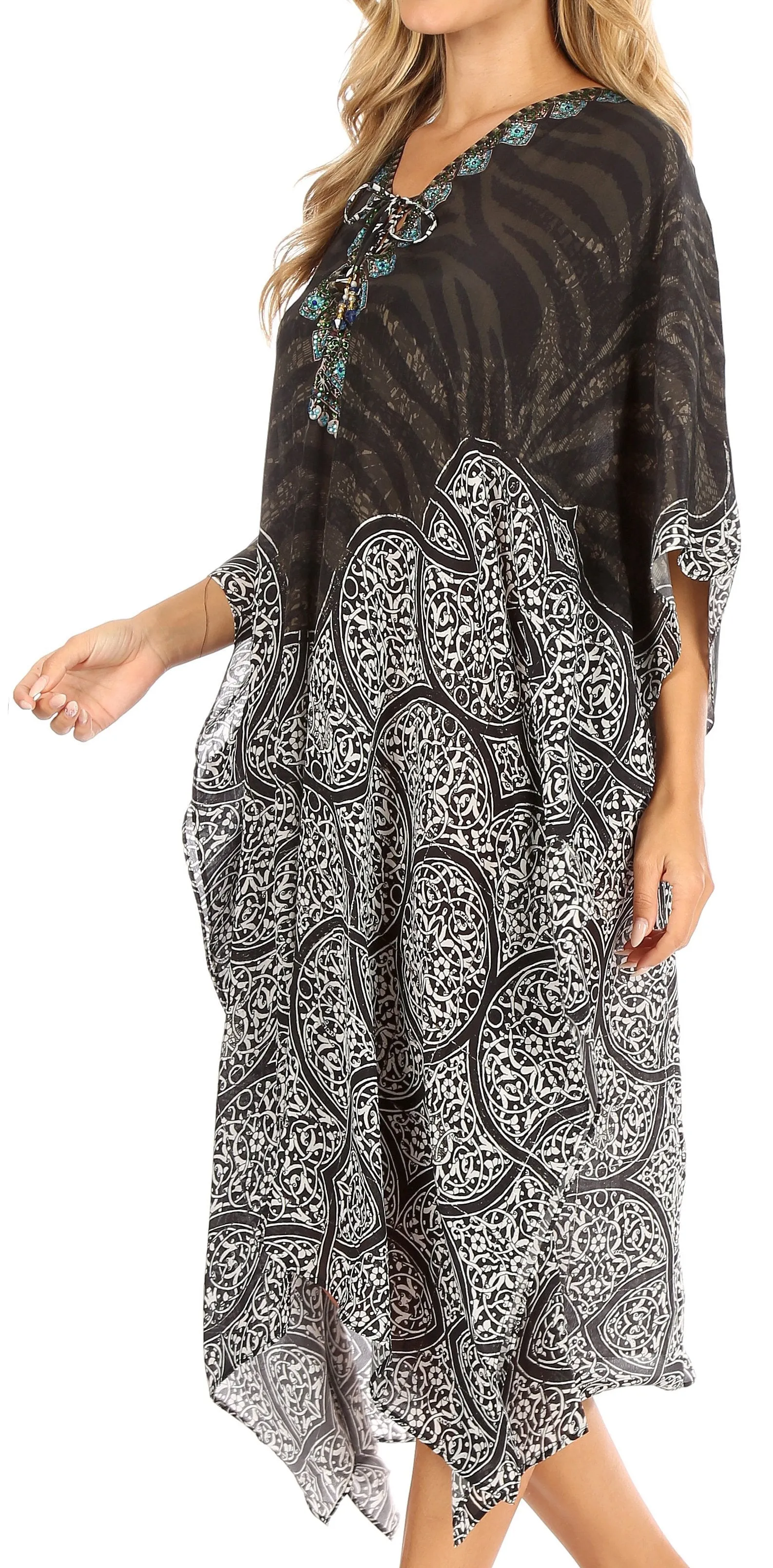 Sakkas Kristy Long Tall Lightweight Caftan Dress / Cover Up With V-Neck Jewels