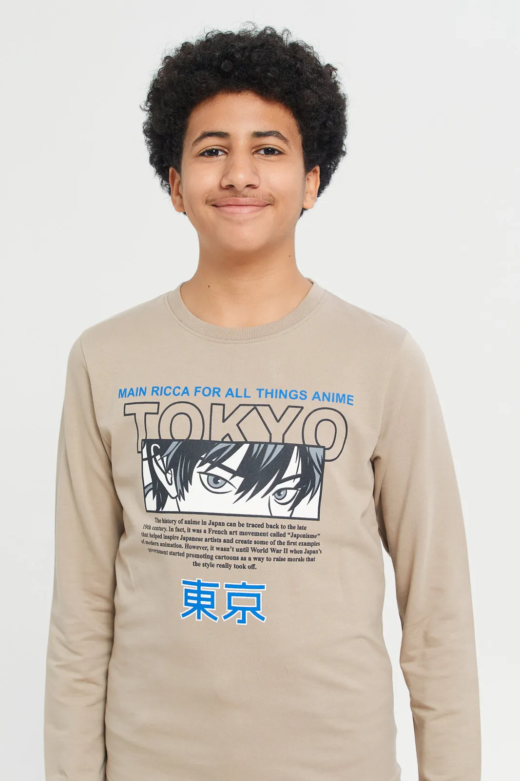 Senior Boys Beige Graphic Sweatshirt