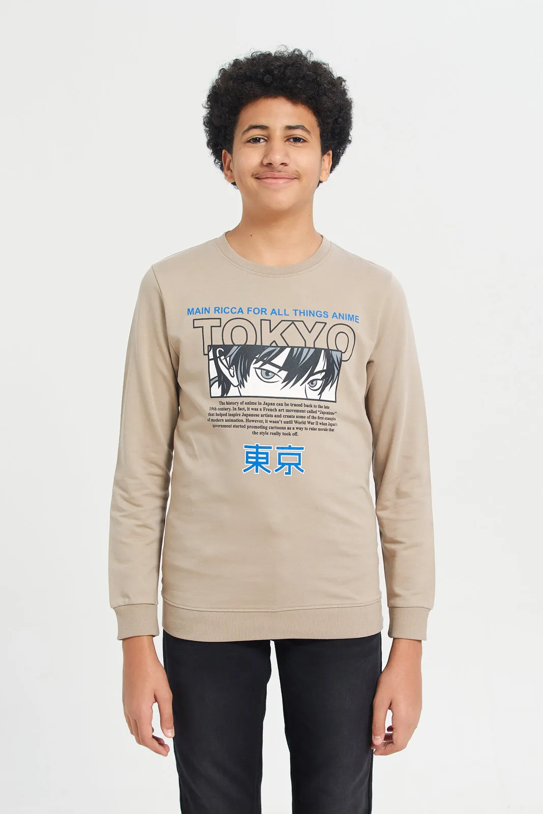 Senior Boys Beige Graphic Sweatshirt