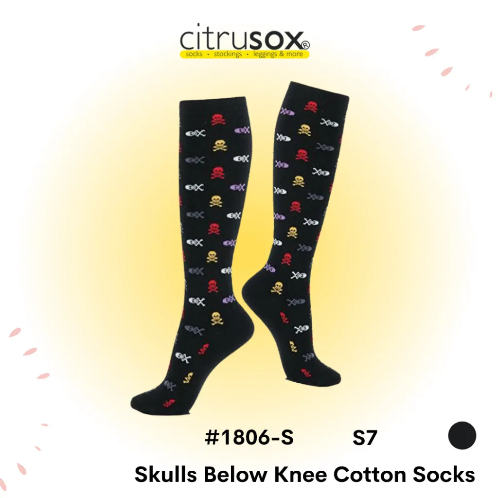 Skull Skeleton Cotton Below Knee High Socks