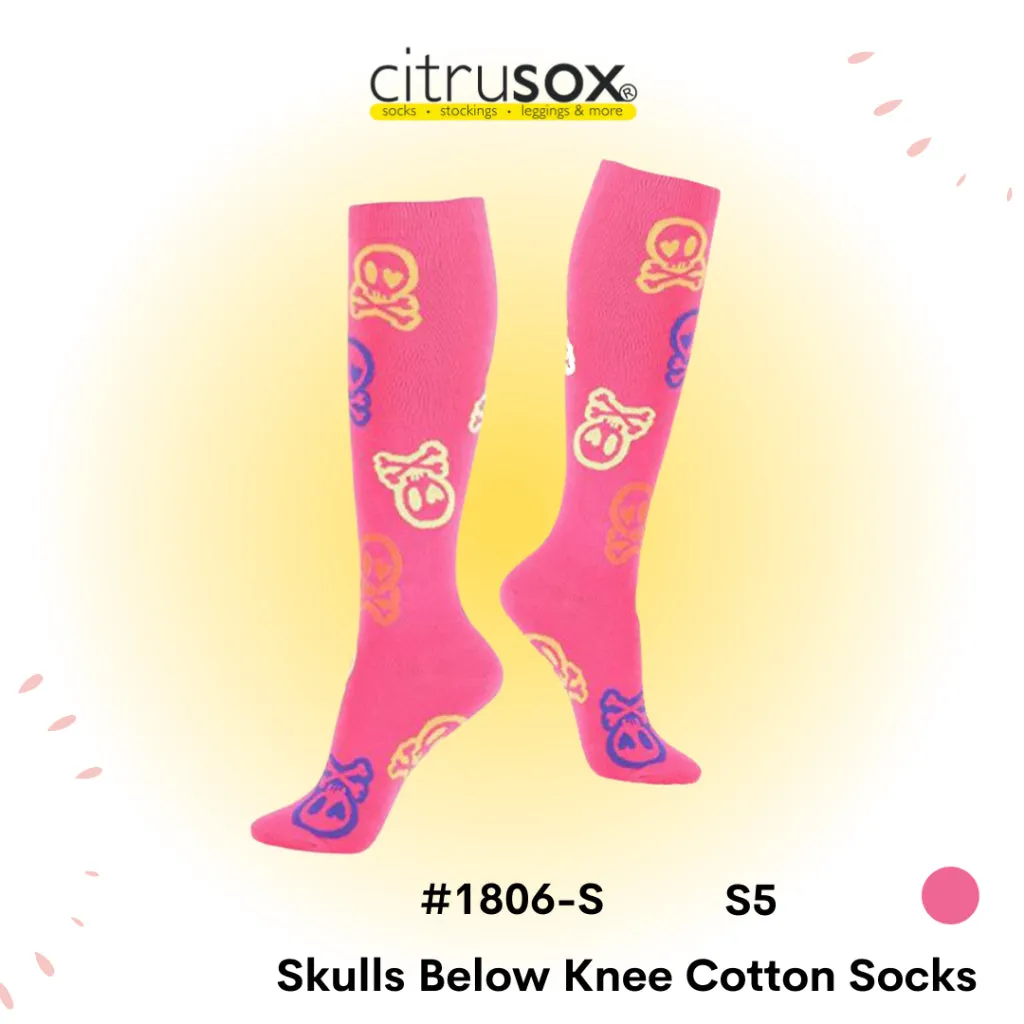 Skull Skeleton Cotton Below Knee High Socks