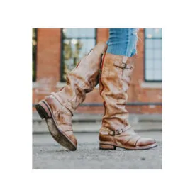 Tom Carry Women High Top Solid Colored Thick Flat Heel PU Leather Fashion Boots - WS50800