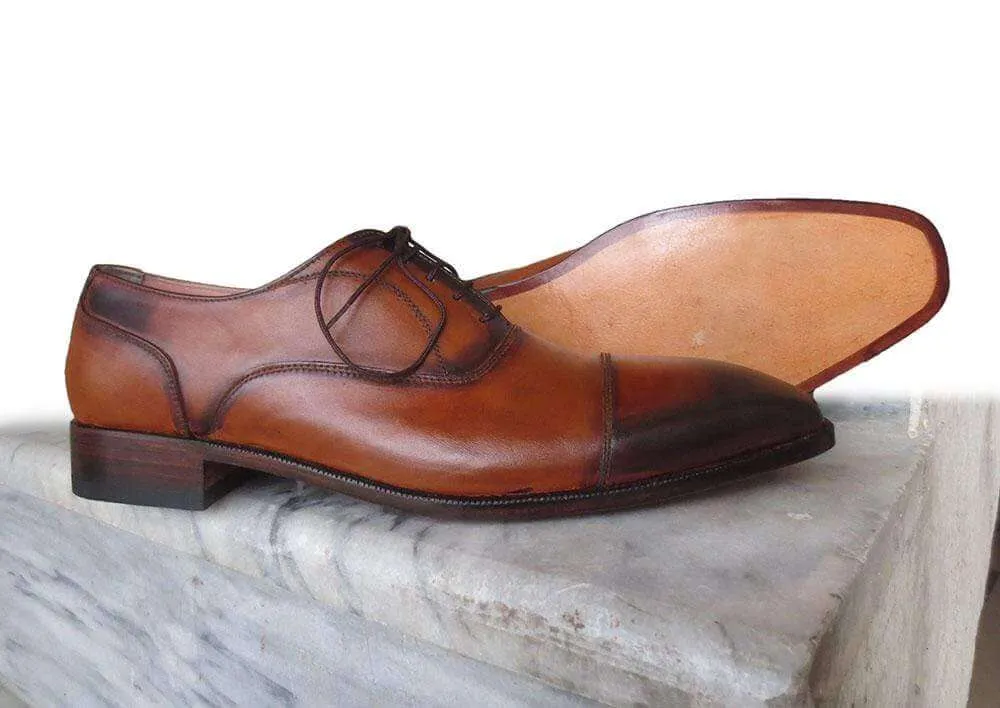 Two Tone Brown Men's Cap Toe Shoe