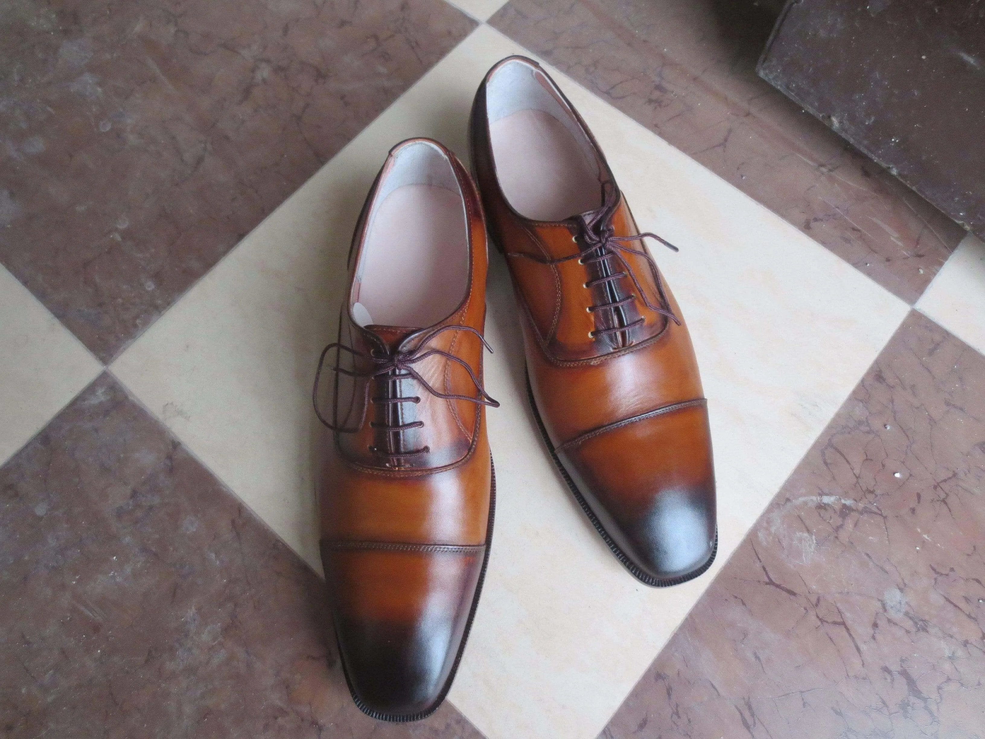 Two Tone Brown Men's Cap Toe Shoe