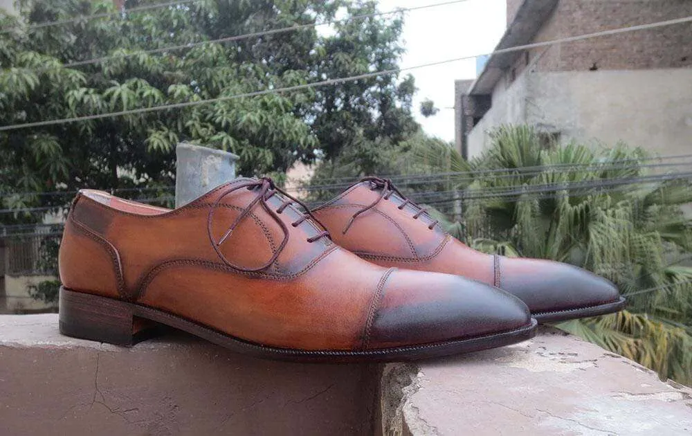 Two Tone Brown Men's Cap Toe Shoe