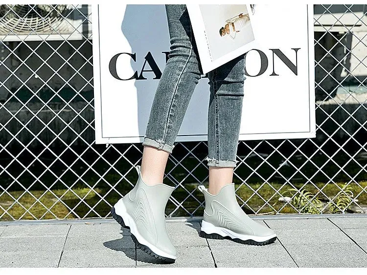 Women Casual Soft Rain Boots Trend Ankle Galoshes Quality Non-slip Shoes - WRB50134