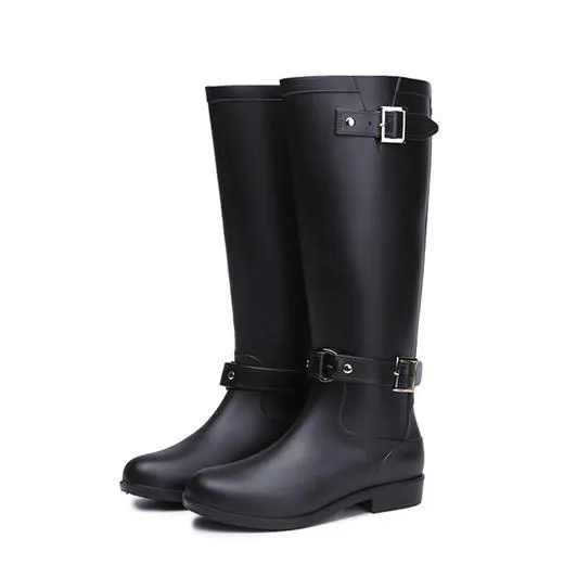 Women Solid Colored Water Resistant High Top Rain Boots - WRBC16689