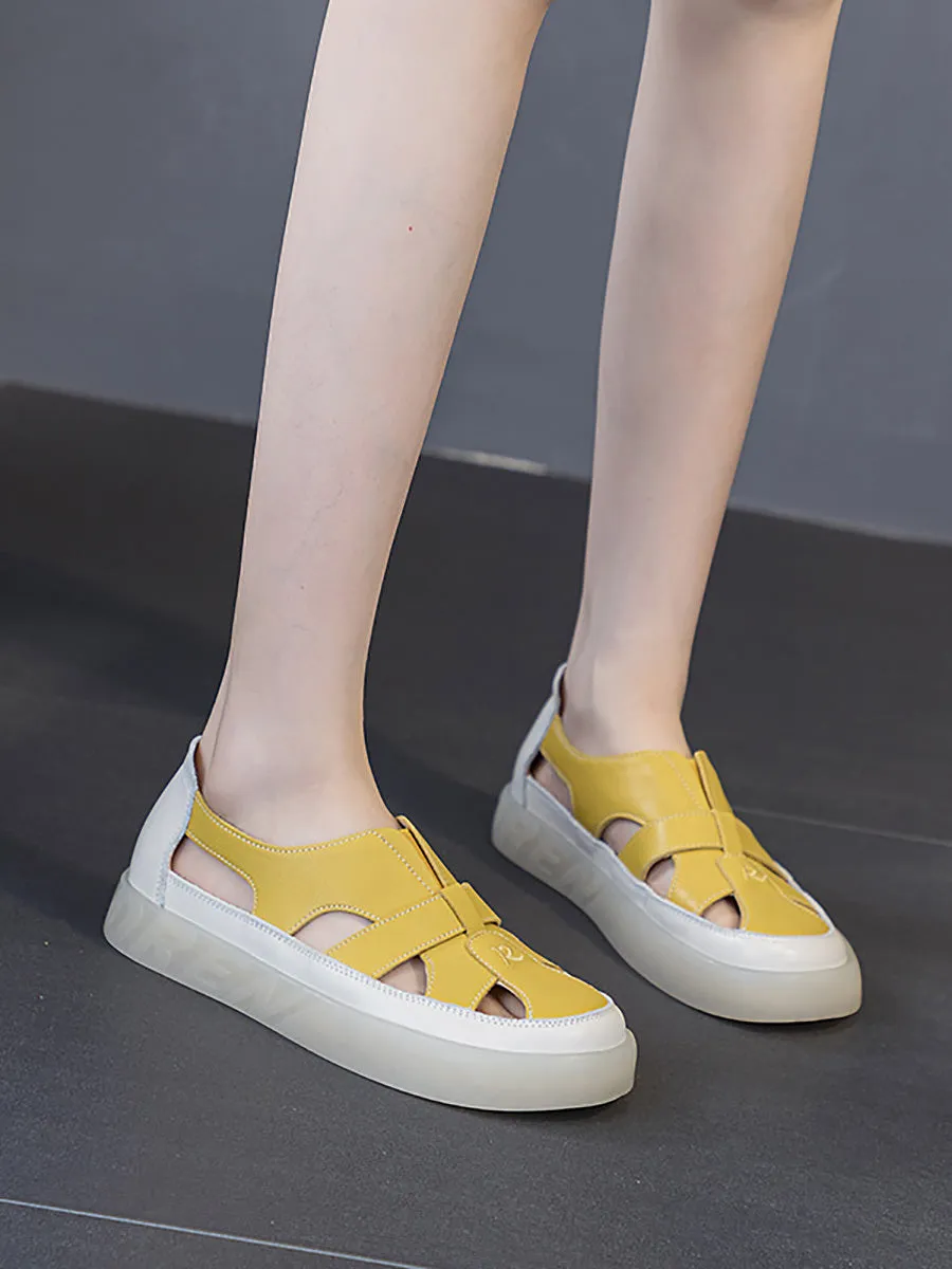 Women Summer Casual Genuine Leather Cutout Platform Sandals