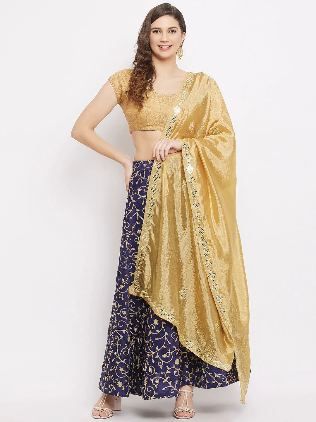 Women Yellow Mirror Work Silk Dupatta