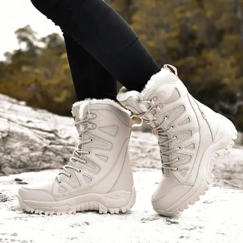 Women's Warm Winter Boots - Waterproof PU, Non-Slip Rubber Outsole, Mid-Calf Length