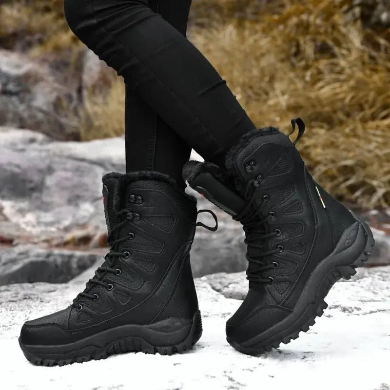 Women's Warm Winter Boots - Waterproof PU, Non-Slip Rubber Outsole, Mid-Calf Length