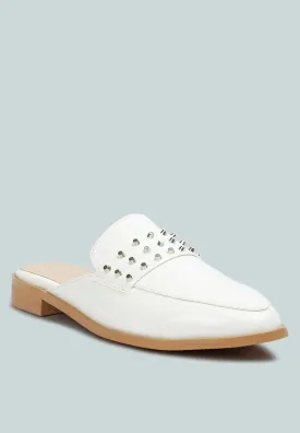 YASHTA White Patent Studded Flat Mules