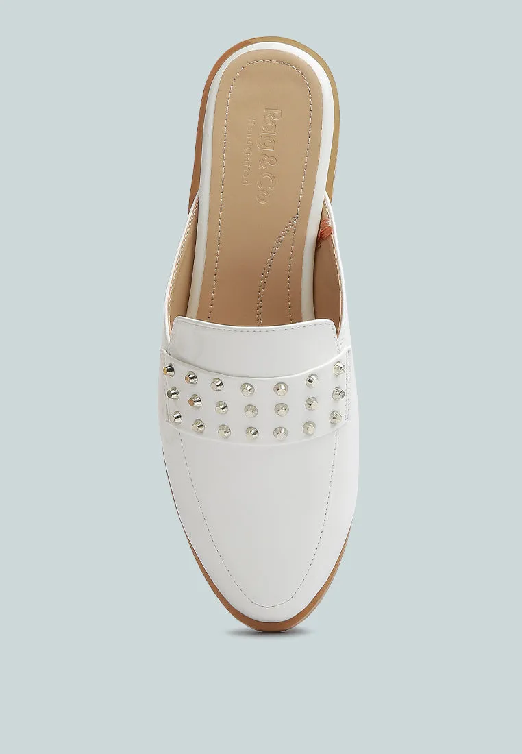 YASHTA White Patent Studded Flat Mules